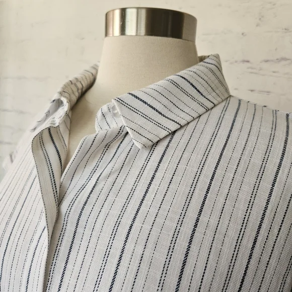 NWOT Ann Taylor Factory Button Front Cotton White Blue Stripe Shirtdress Large - Picture 5 of 11